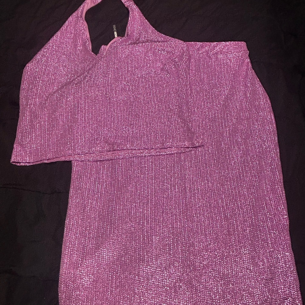 Fashion Nova Shimmering Pink Halter Dress